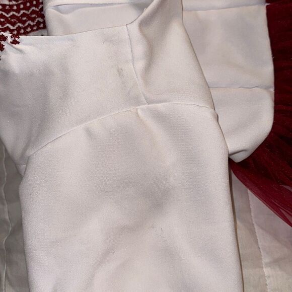 Girl 14-16 Embroidered White Burgundy Tulle Lace Short Sl Folk Formal Dress - Picture 13 of 16